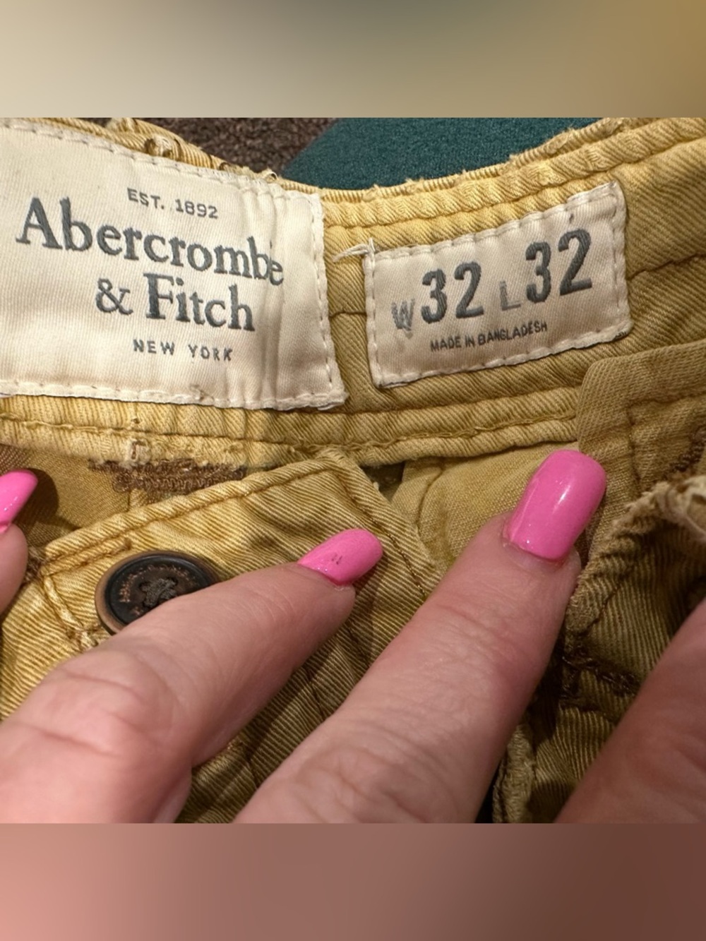 EUC! Abercrombie & Fitch Men 32x32 yellow Cargo Pant Drawstring casual bottom - Picture 2 of 3